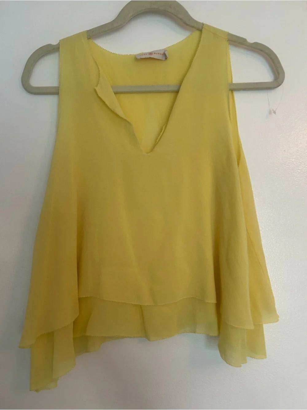 Tory Burch 100% Silk Lightweight Yellow Sleeveless Layered V-Neck Top